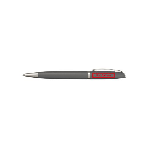 Stylo  bille en mtal gris avec clip et mcanisme  bouton-poussoir.