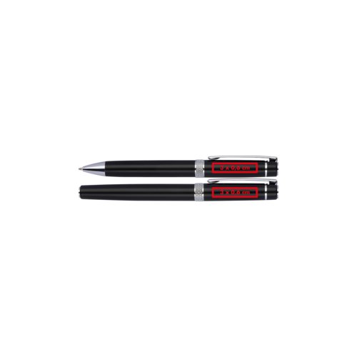 Ensemble d'criture en mtal noir avec stylo  bille et stylo plume.
