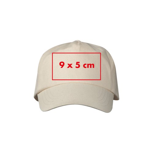 Casquette de baseball beige en tissu avec bride rglable.