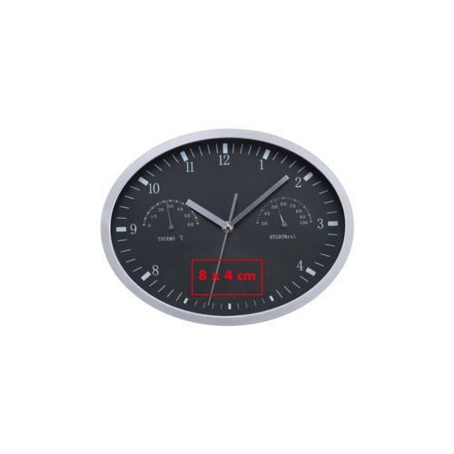 Horloge murale noire avec thermomtre et hygromtre.