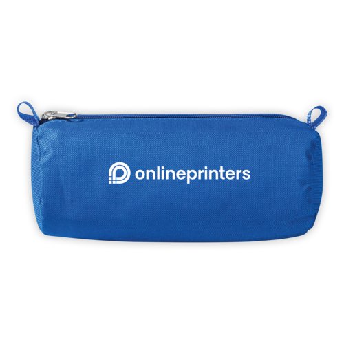 Trousse en tissu bleu avec fermeture clair.