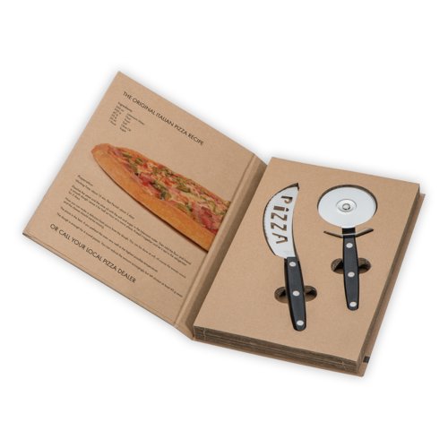 Ensemble  pizza noir 2 pices avec couteau  pizza et roulette  pizza.