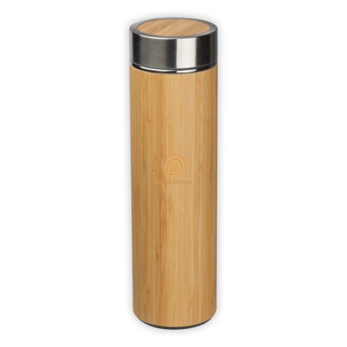 Bouteille isotherme beige en bambou avec bouchon  vis.