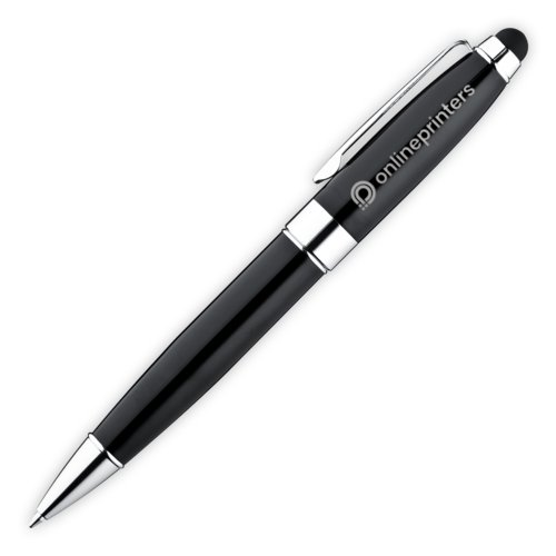 Stylo  bille en mtal noir avec fonction tactile et clip.