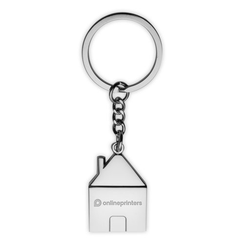 Porte-cls en mtal en forme de maison avec anneau.