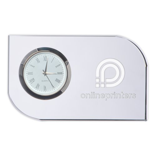 Bloc de verre transparent avec horloge.