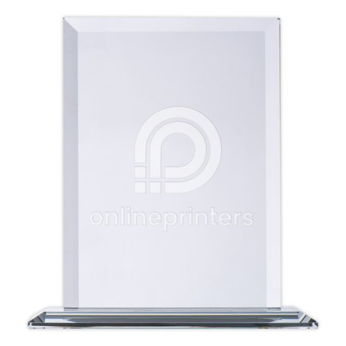 Trophe en verre transparent avec socle.