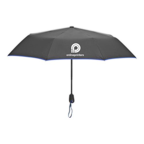 Parapluie de poche bleu avec mcanisme d'ouverture manuel.