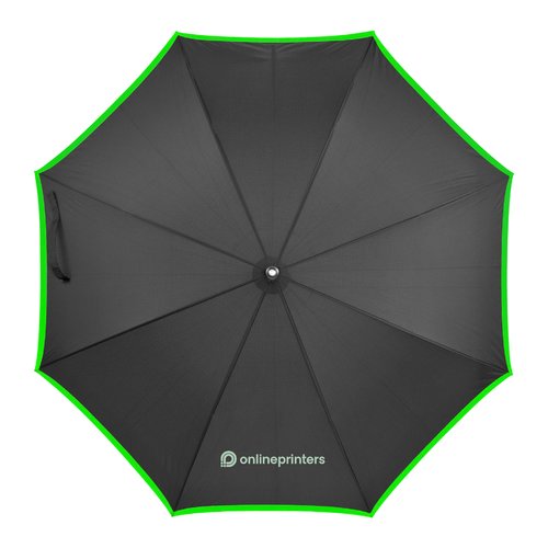 Parapluie automatique noir et vert avec housse et dragonne.