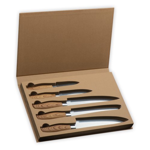 Ensemble de couteaux gris en acier et bois, cinq pices.