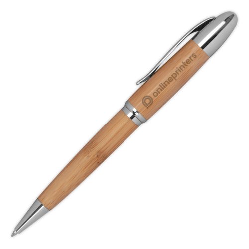Stylo  bille en bambou avec mcanisme rotatif et clip.