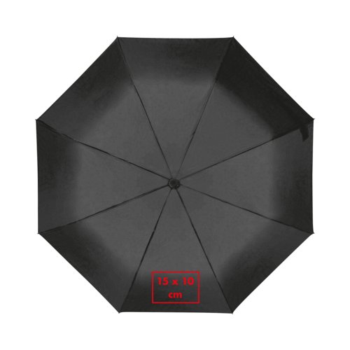 Parapluie noir avec housse et mcanisme d'ouverture manuelle.
