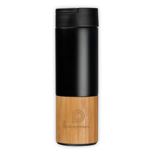 Bouteille isotherme en bambou et mtal avec couvercle.