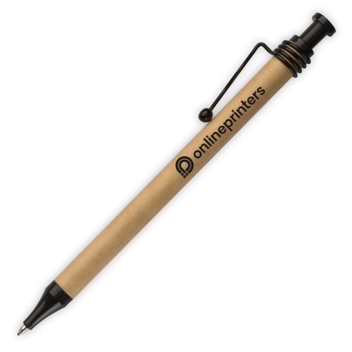 Stylo  bille en carton marron avec clip et mcanisme  poussoir.