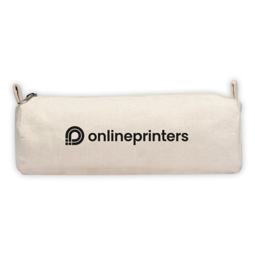 Trousse en tissu cru avec fermeture clair.