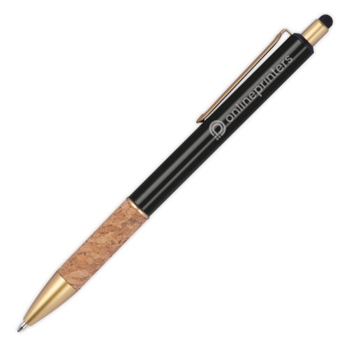 Stylo  bille en mtal noir avec grip en lige, clip et stylet.