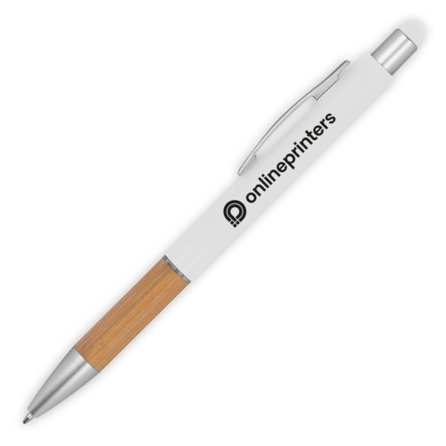 Stylo  bille en bois blanc avec fonction tactile et clip.