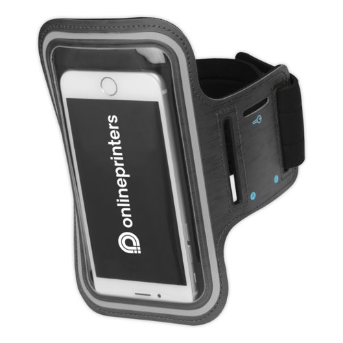 Support tlphone portable gris en tissu  fixer sur le bras avec velcro ajustable.