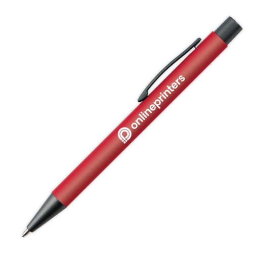 Stylo  bille bordeaux en mtal avec clip et bouton-poussoir.