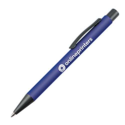 Stylo  bille bleu en plastique avec clip et mcanisme  pression.