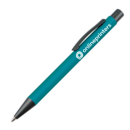 Stylo  bille turquoise  motif avec clip et mcanisme  poussoir.