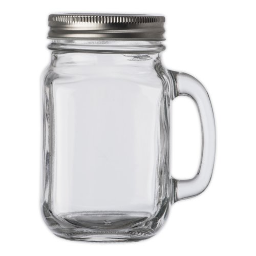 Verre transparent avec anse et couvercle  vis.