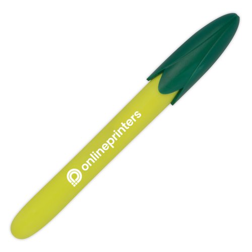 Stylo  bille mas jaune avec capuchon vert.