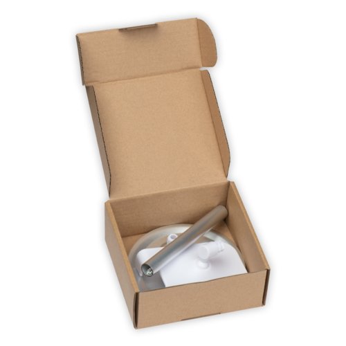 Support de tlphone gris en plastique et mtal avec motif.