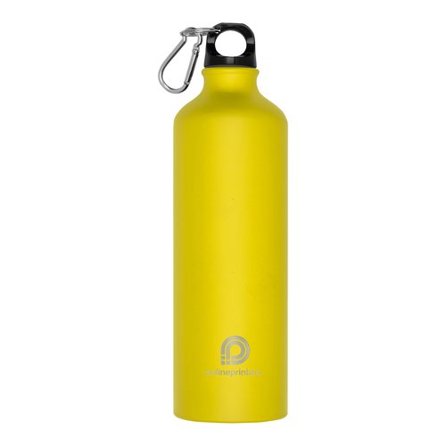 Bouteille d'eau en mtal jaune avec mousqueton.
