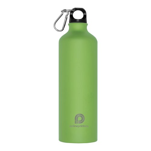 Bouteille d'eau en mtal vert pomme avec mousqueton.