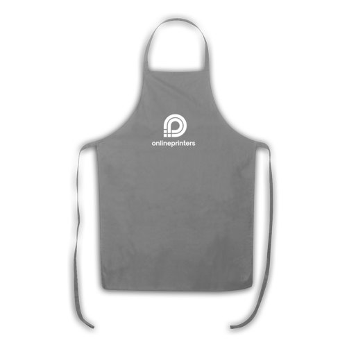Tablier gris en coton avec tour de cou et longues attaches.