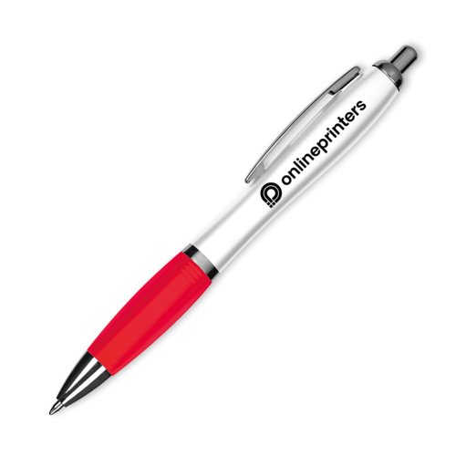 Stylo  bille en plastique rouge avec clip et mcanisme  pression.