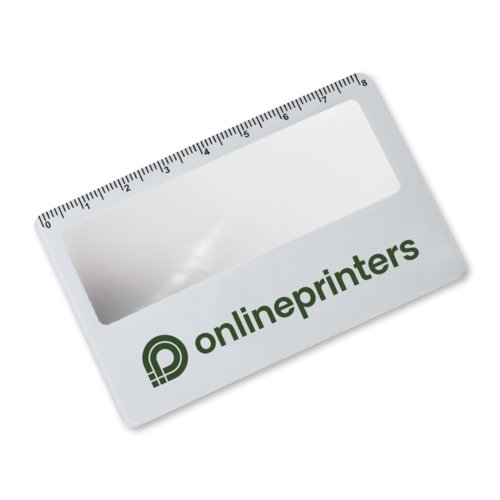 Loupe en plastique blanc format carte avec chelle de mesure.
