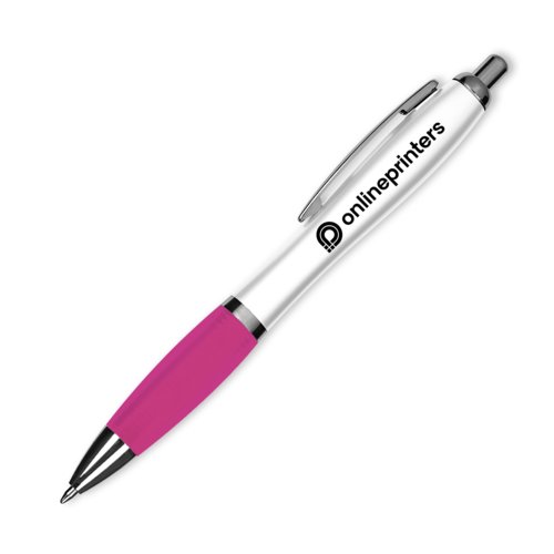 Stylo  bille en plastique rose avec clip et mcanisme  pression.