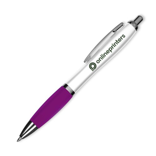 Stylo  bille violet en plastique avec clip et mcanisme  pression.