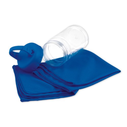 Serviette de sport bleue en microfibre.