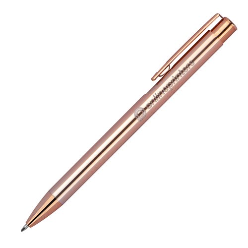 Stylo  bille en mtal couleur cuivre avec clip et mcanisme  pression.