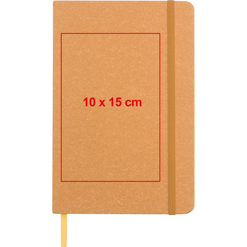 Carnet en papier brun avec lastique et marque-page.