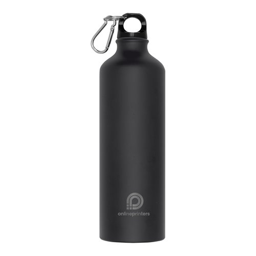 Bouteille d'eau noire en mtal avec mousqueton.