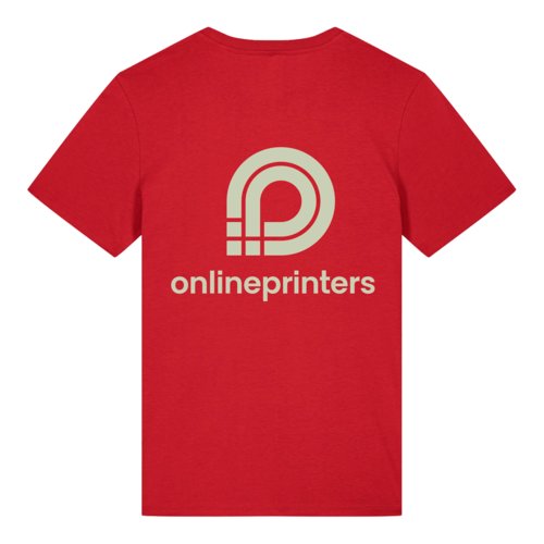 T-shirt rouge en coton biologique avec manches courtes.