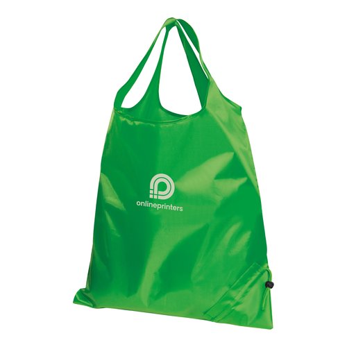Sac pliable vert avec cordon de serrage.