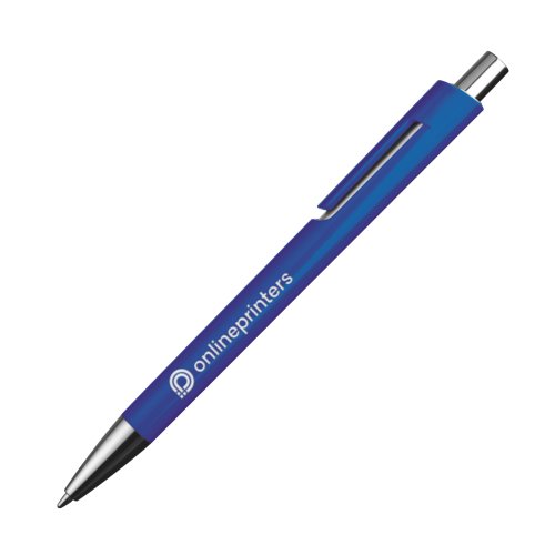 Stylo  bille bleu en plastique avec lments mtalliques et clip.
