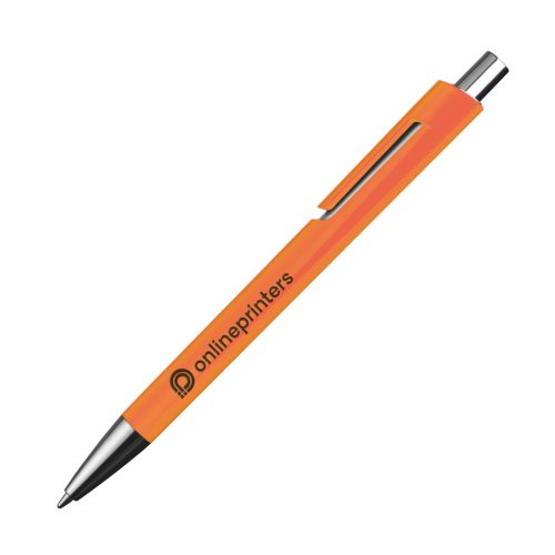 Stylo  bille orange avec clip et bouton poussoir.