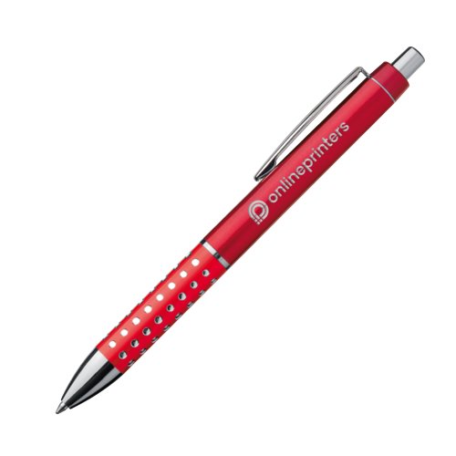 Stylo  bille rouge en mtal avec clip et bouton poussoir.