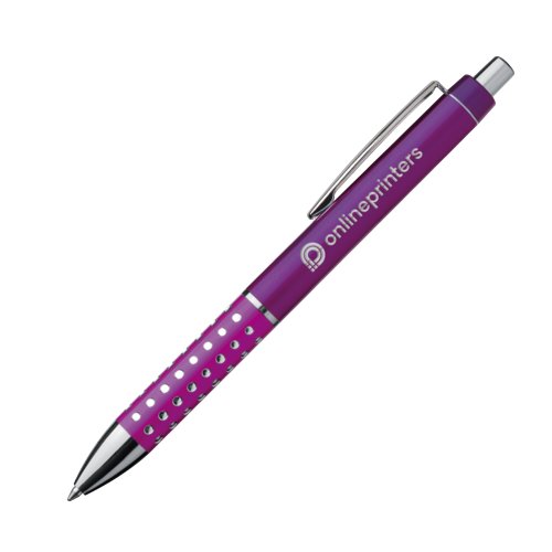 Stylo  bille violet en mtal avec clip et bouton poussoir.