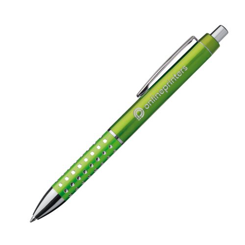 Stylo  bille en mtal vert pomme avec clip et bouton-poussoir.