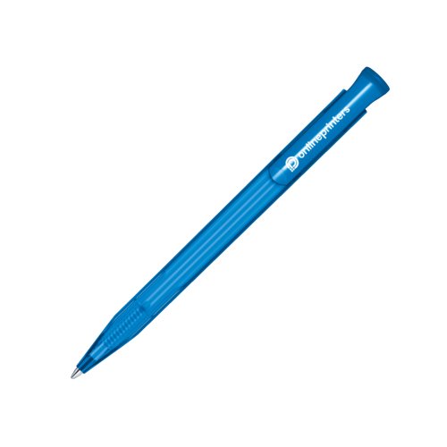 Stylo  bille bleu en plastique avec mcanisme  bouton-poussoir.