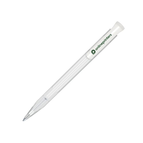 Stylo  bille poussoir en plastique blanc avec clip.