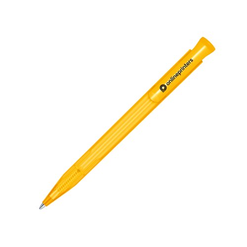 Stylo  bille en plastique jaune avec mcanisme  poussoir.