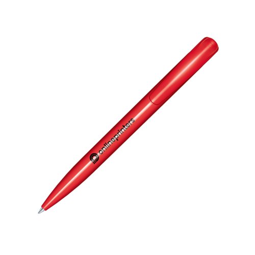 Stylo  bille rouge en plastique avec finition polie et mcanisme  poussoir.